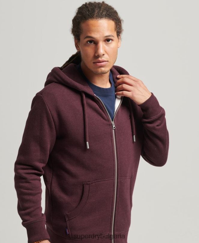 Superdry облекло N00H551 червен мъже качулка с ретро лого и цип от органичен памук