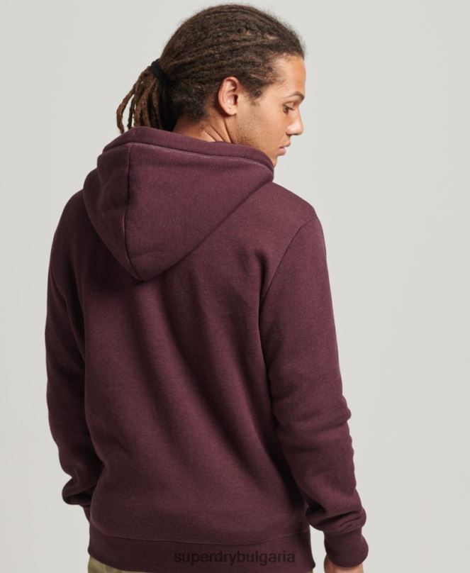Superdry облекло N00H551 червен мъже качулка с ретро лого и цип от органичен памук
