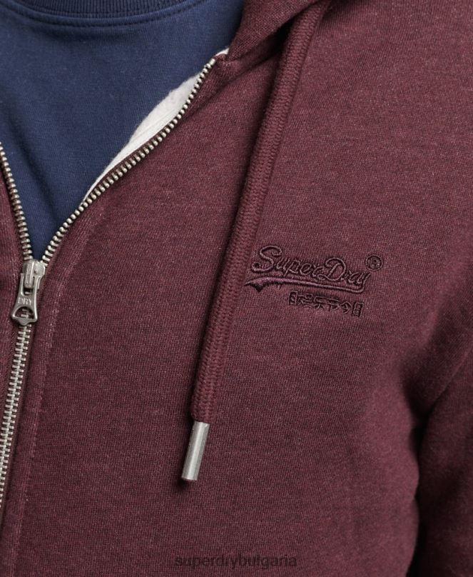 Superdry облекло N00H551 червен мъже качулка с ретро лого и цип от органичен памук