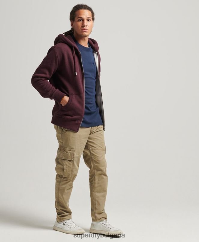 Superdry облекло N00H551 червен мъже качулка с ретро лого и цип от органичен памук