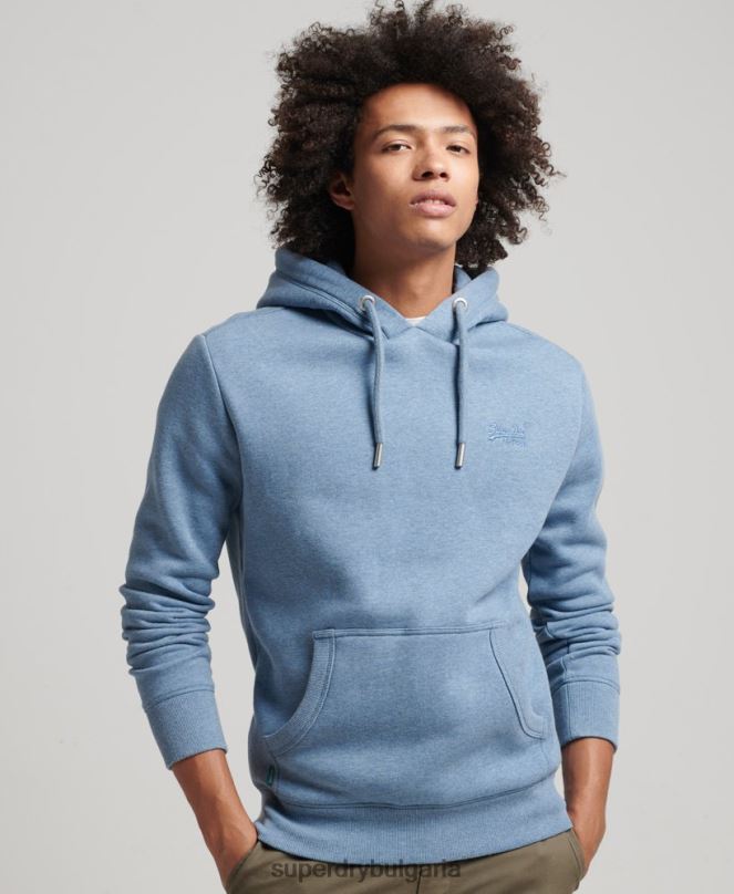 Superdry облекло N00H552 светло синьо мъже суичър с лого от органичен памук