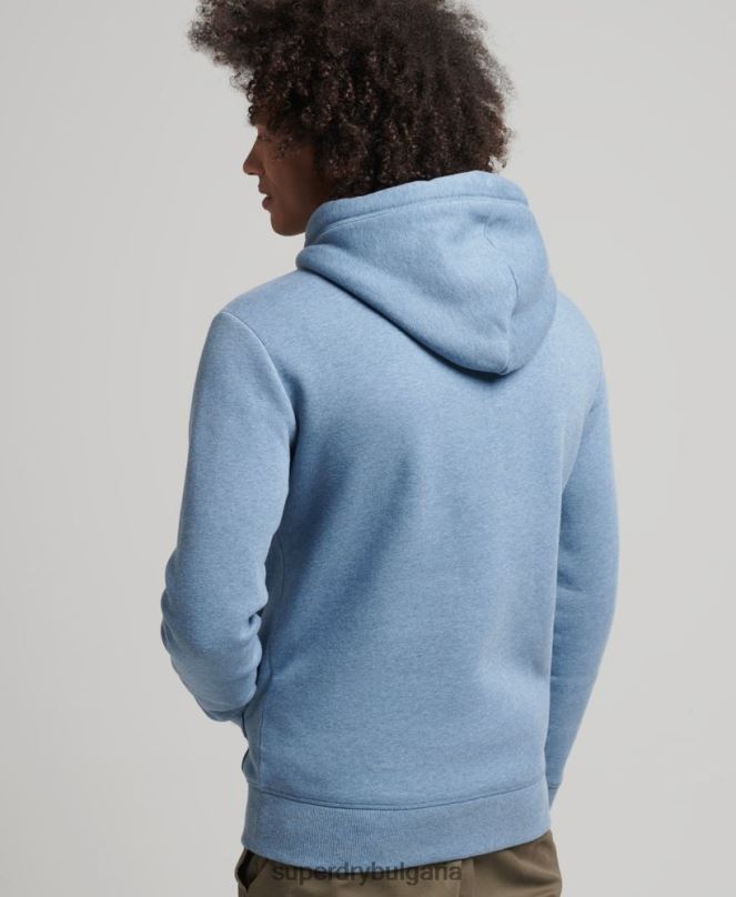 Superdry облекло N00H552 светло синьо мъже суичър с лого от органичен памук