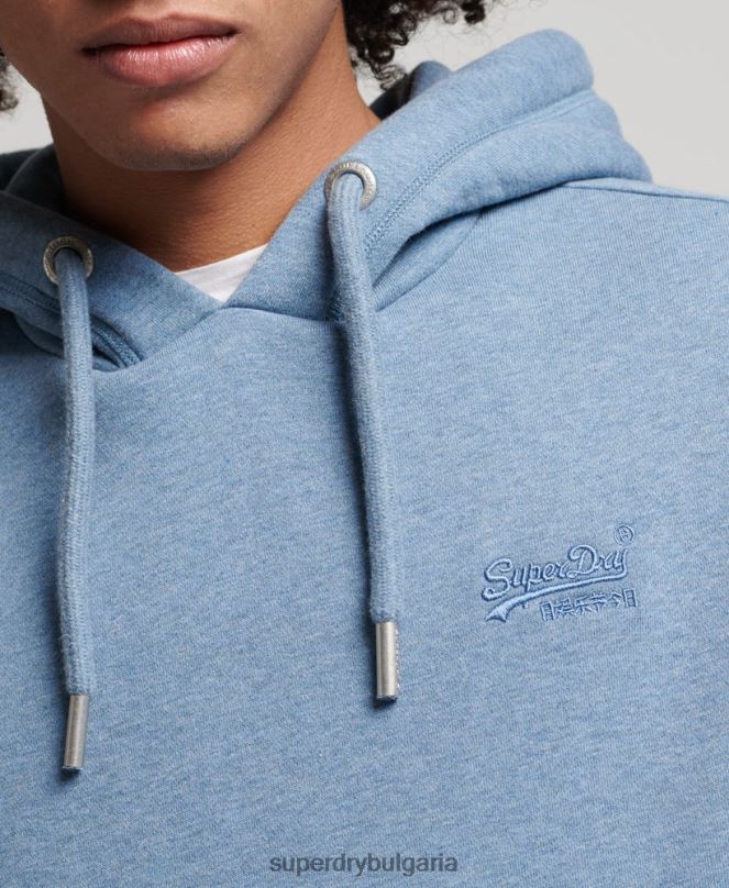 Superdry облекло N00H552 светло синьо мъже суичър с лого от органичен памук