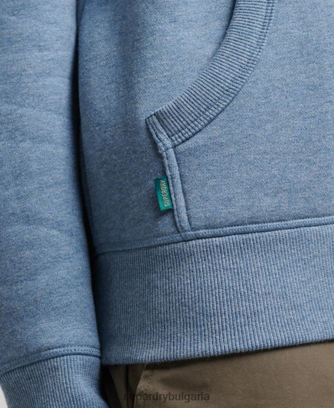 Superdry облекло N00H552 светло синьо мъже суичър с лого от органичен памук