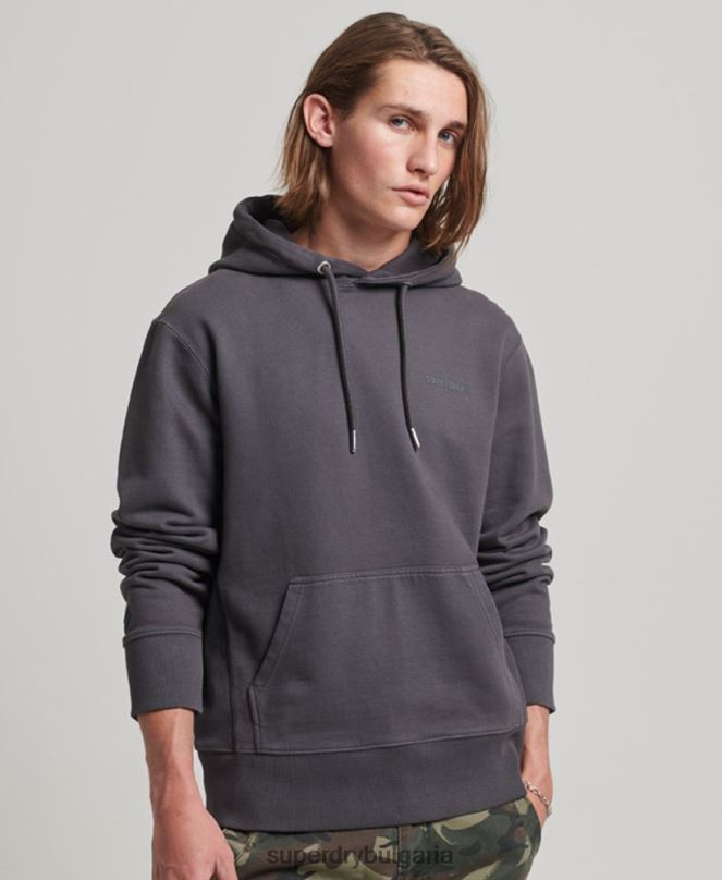 Superdry облекло N00H553 тъмно сив мъже есенциален прекалено боядисан качулка
