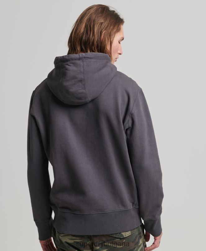 Superdry облекло N00H553 тъмно сив мъже есенциален прекалено боядисан качулка