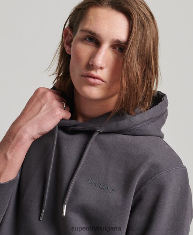 Superdry облекло N00H553 тъмно сив мъже есенциален прекалено боядисан качулка