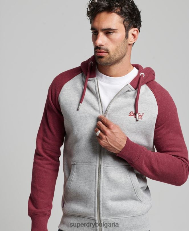 Superdry облекло N00H557 светло сив мъже бейзболна качулка с ретро лого и цип