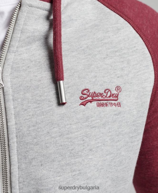 Superdry облекло N00H557 светло сив мъже бейзболна качулка с ретро лого и цип
