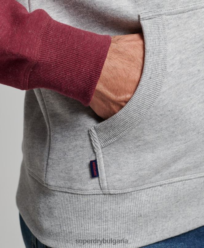 Superdry облекло N00H557 светло сив мъже бейзболна качулка с ретро лого и цип