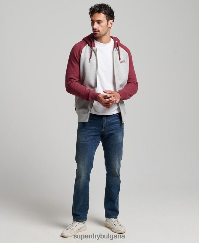 Superdry облекло N00H557 светло сив мъже бейзболна качулка с ретро лого и цип