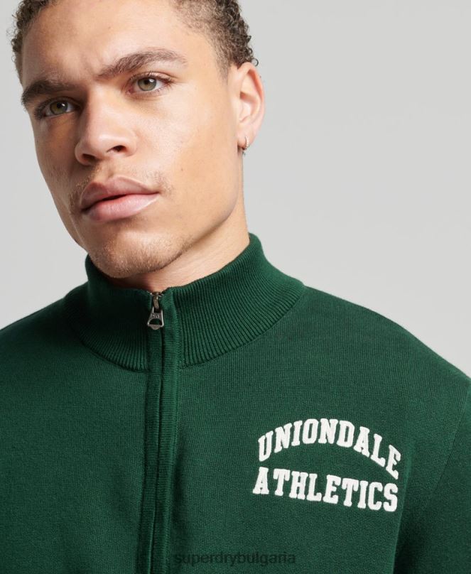 Superdry облекло N00H561 зелено мъже винтидж университетски суичър henley