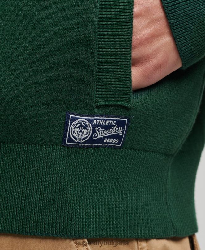 Superdry облекло N00H561 зелено мъже винтидж университетски суичър henley