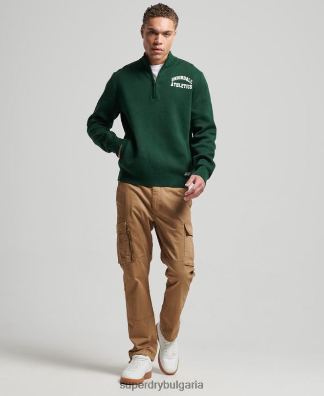 Superdry облекло N00H561 зелено мъже винтидж университетски суичър henley