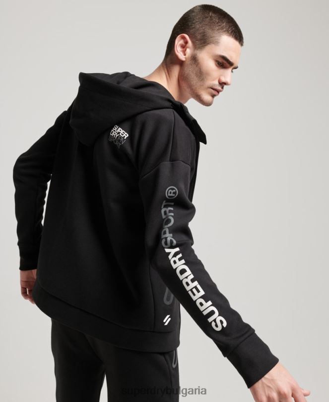 Superdry облекло N00H562 черен мъже суичър с цип gymtech