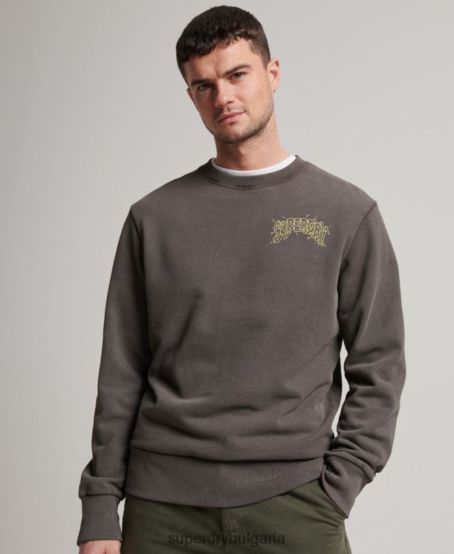 Superdry облекло N00H565 тъмно сив мъже creatures crew суичър