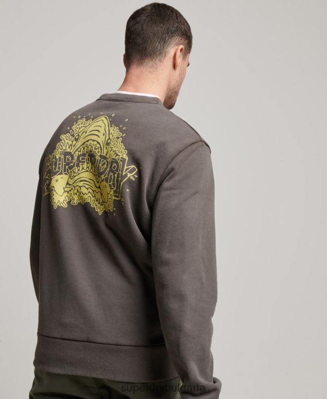 Superdry облекло N00H565 тъмно сив мъже creatures crew суичър