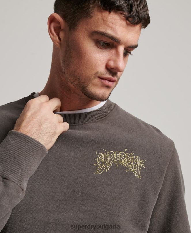 Superdry облекло N00H565 тъмно сив мъже creatures crew суичър