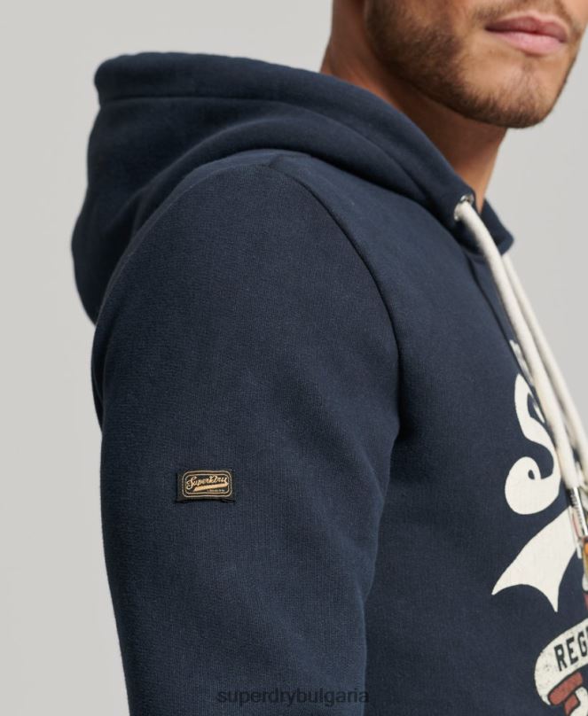 Superdry облекло N00H568 военноморски флот мъже винтидж качулка с лого