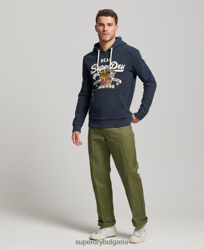Superdry облекло N00H568 военноморски флот мъже винтидж качулка с лого