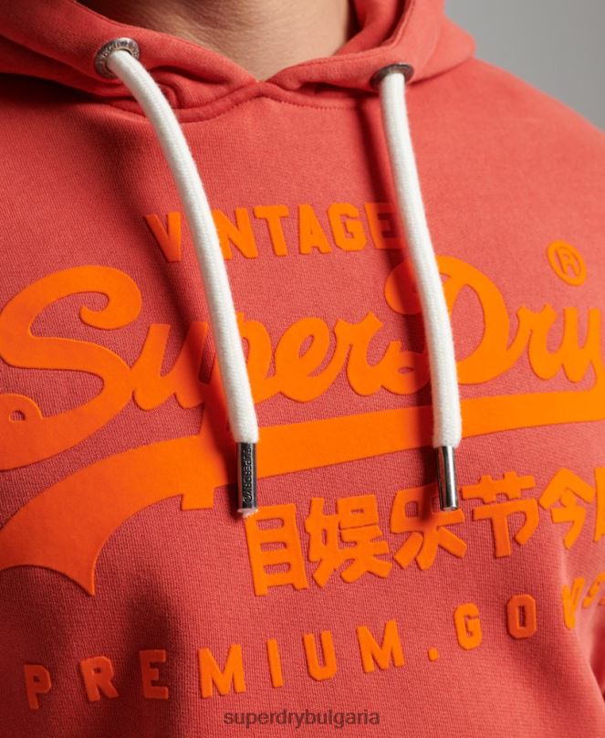 Superdry облекло N00H569 червен мъже неонова качулка с винтидж лого
