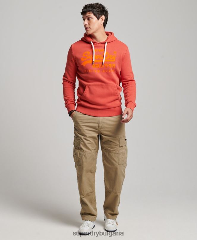 Superdry облекло N00H569 червен мъже неонова качулка с винтидж лого