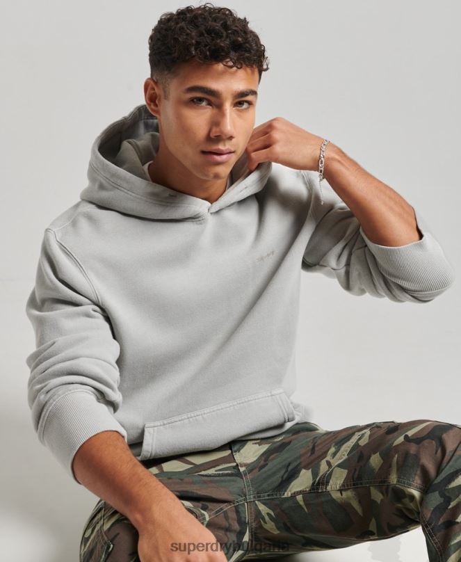 Superdry облекло N00H570 светло сив мъже ретро изпрана качулка