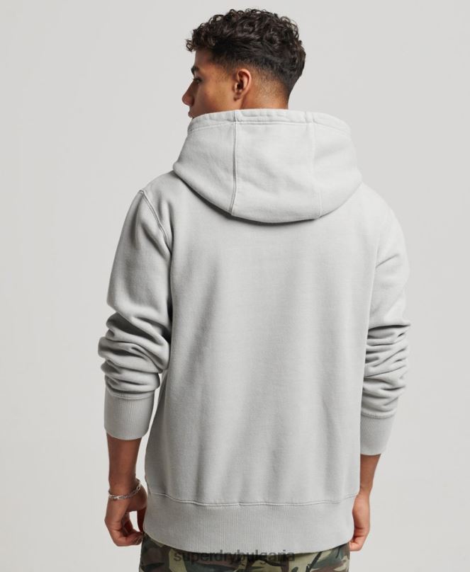 Superdry облекло N00H570 светло сив мъже ретро изпрана качулка