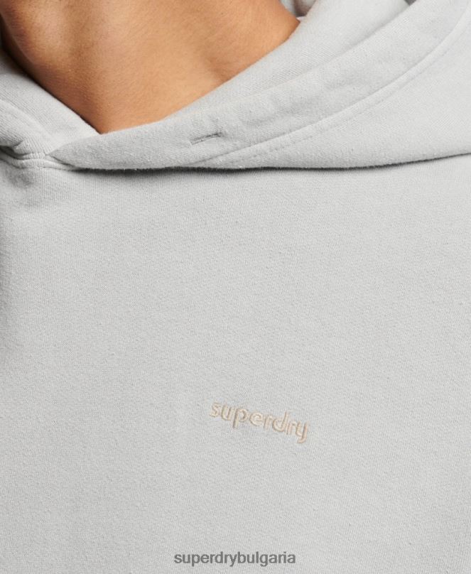 Superdry облекло N00H570 светло сив мъже ретро изпрана качулка