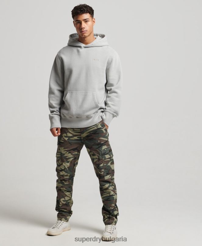 Superdry облекло N00H570 светло сив мъже ретро изпрана качулка