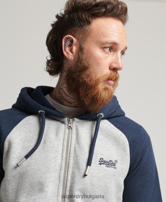 Superdry облекло N00H572 сиво мъже Бейзболна качулка с цип от органичен памук