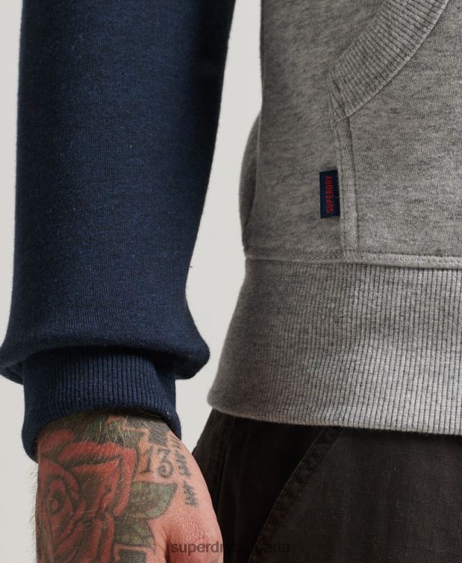 Superdry облекло N00H572 сиво мъже Бейзболна качулка с цип от органичен памук