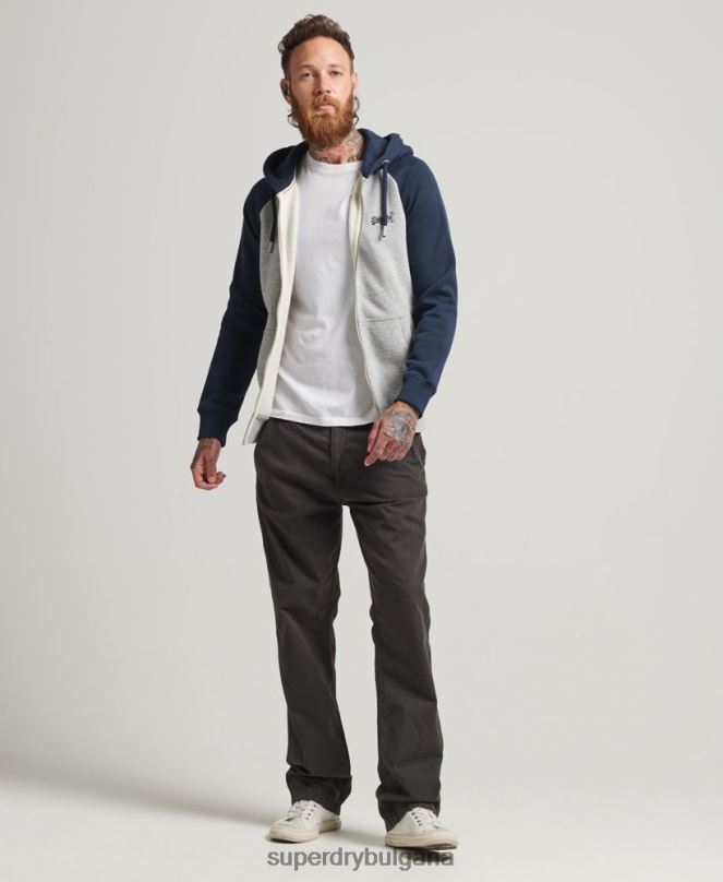Superdry облекло N00H572 сиво мъже Бейзболна качулка с цип от органичен памук