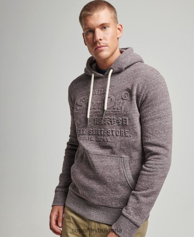 Superdry облекло N00H573 кафяво мъже ретро качулка с релефно лого