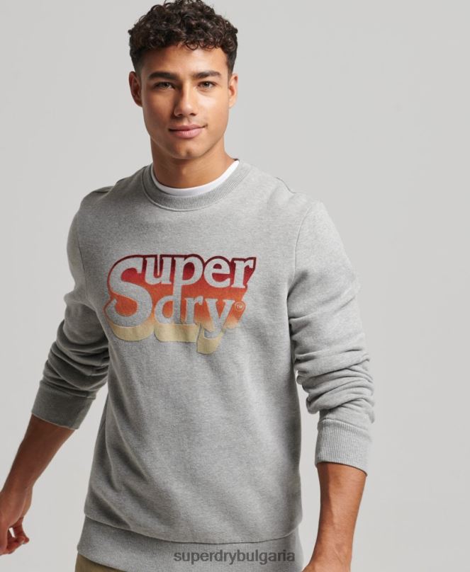 Superdry облекло N00H578 светло сив мъже винтидж екипаж в сянка