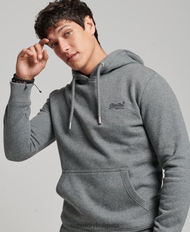 Superdry облекло N00H581 сиво мъже ретро суичър с бродирано лого