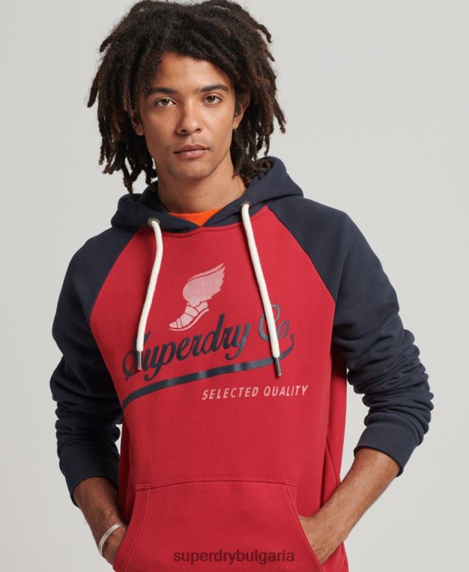 Superdry облекло N00H582 червен мъже ретро ахил реглан качулка