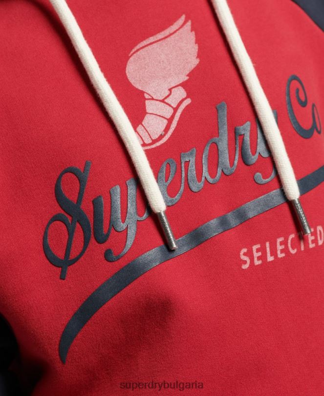 Superdry облекло N00H582 червен мъже ретро ахил реглан качулка
