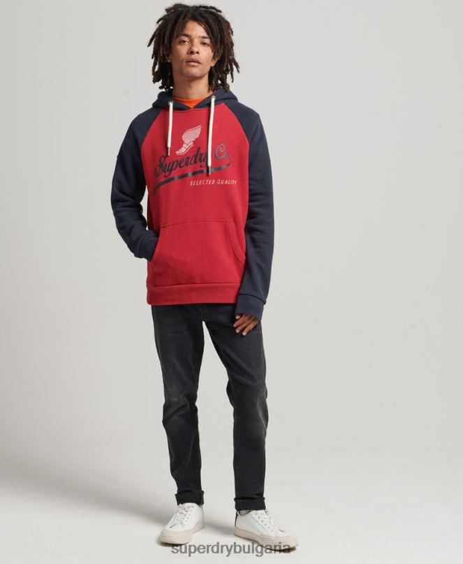 Superdry облекло N00H582 червен мъже ретро ахил реглан качулка