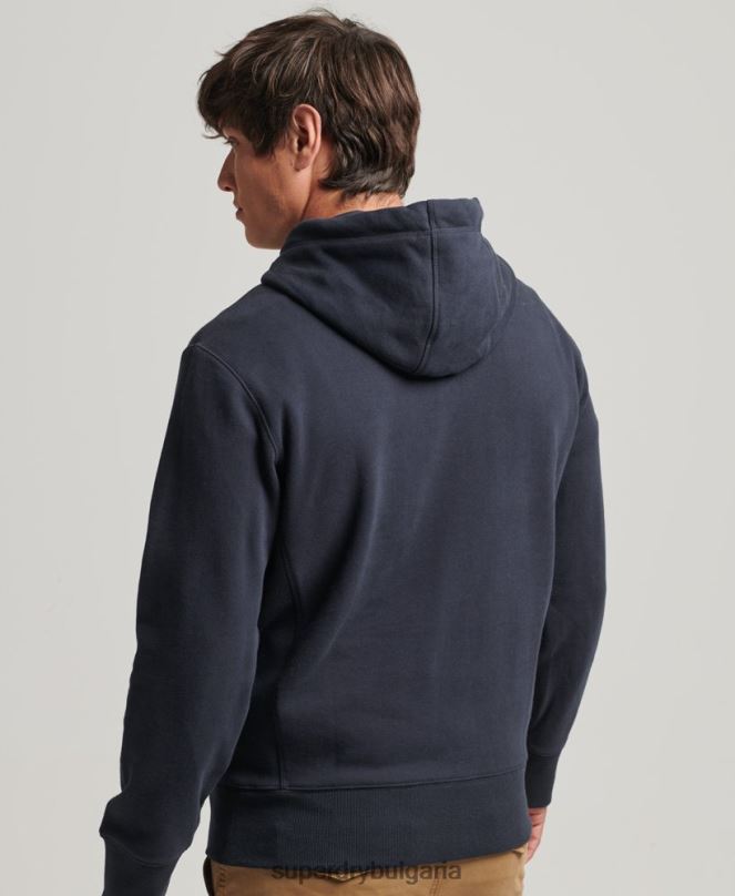 Superdry облекло N00H583 военноморски флот мъже качулка с апликации