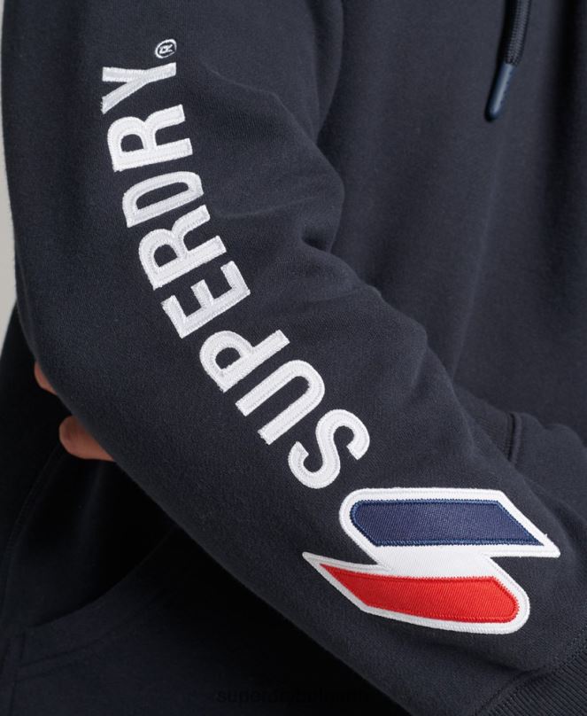 Superdry облекло N00H583 военноморски флот мъже качулка с апликации