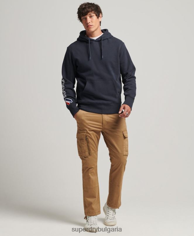 Superdry облекло N00H583 военноморски флот мъже качулка с апликации