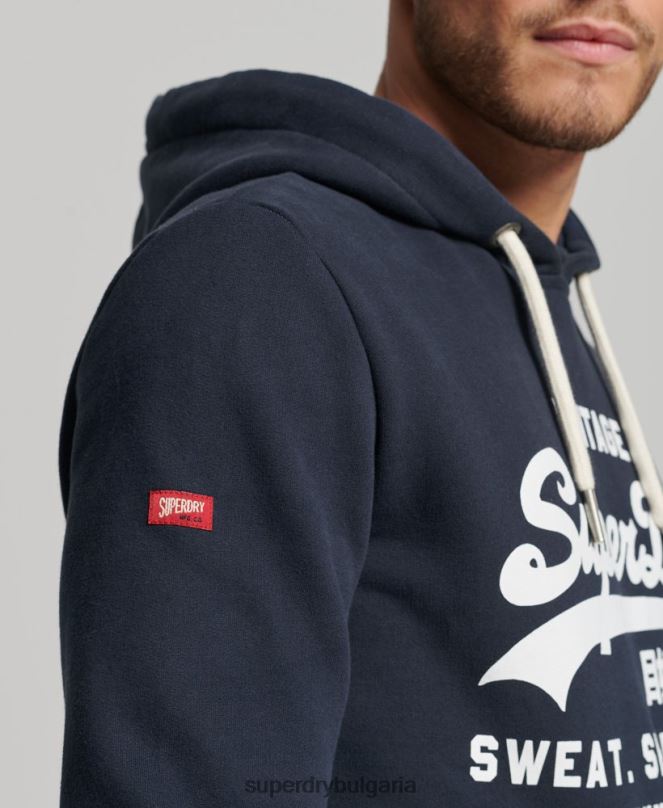 Superdry облекло N00H584 военноморски флот мъже ретро лого магазин класически hoodie