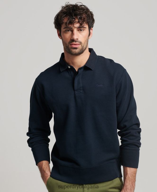 Superdry облекло N00H585 военноморски флот мъже прекалено боядисан суичър за ръгби