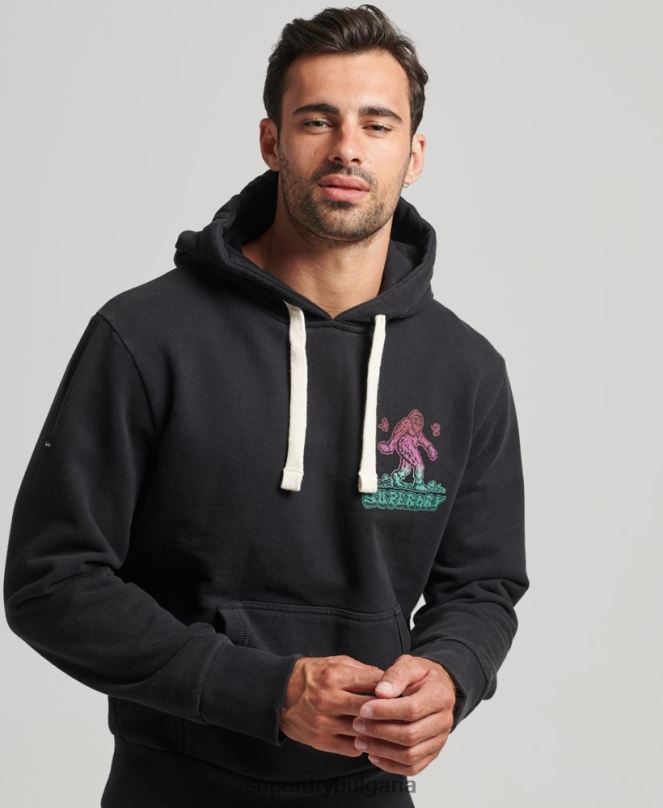 Superdry облекло N00H586 тъмно сив мъже суичър с графична качулка в гората