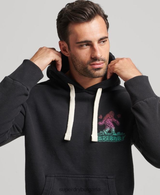 Superdry облекло N00H586 тъмно сив мъже суичър с графична качулка в гората