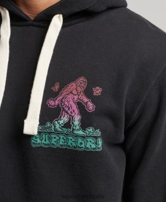 Superdry облекло N00H586 тъмно сив мъже суичър с графична качулка в гората
