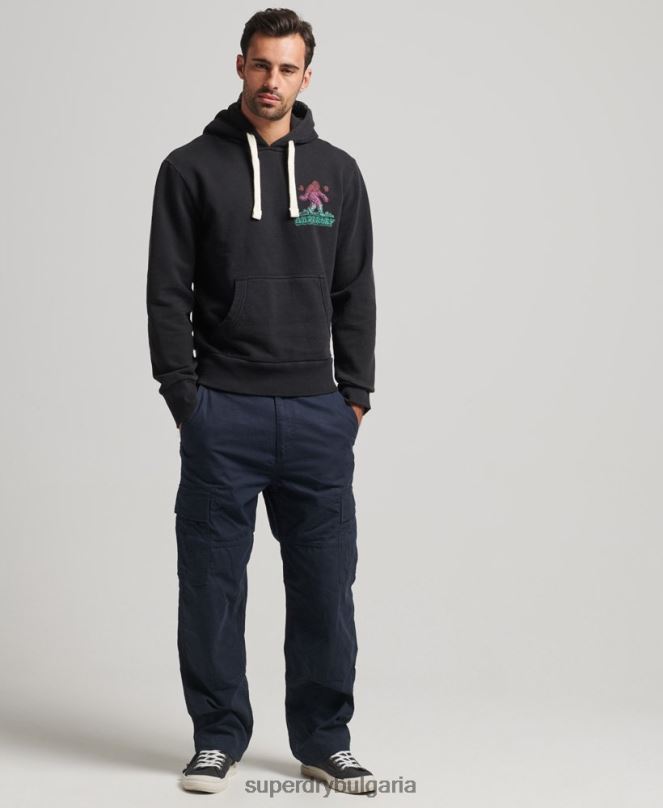 Superdry облекло N00H586 тъмно сив мъже суичър с графична качулка в гората
