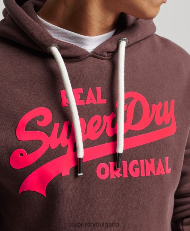 Superdry облекло N00H588 кафяво мъже неонова качулка с винтидж лого