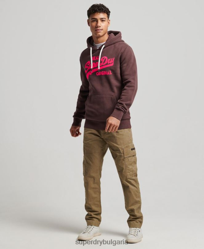 Superdry облекло N00H588 кафяво мъже неонова качулка с винтидж лого